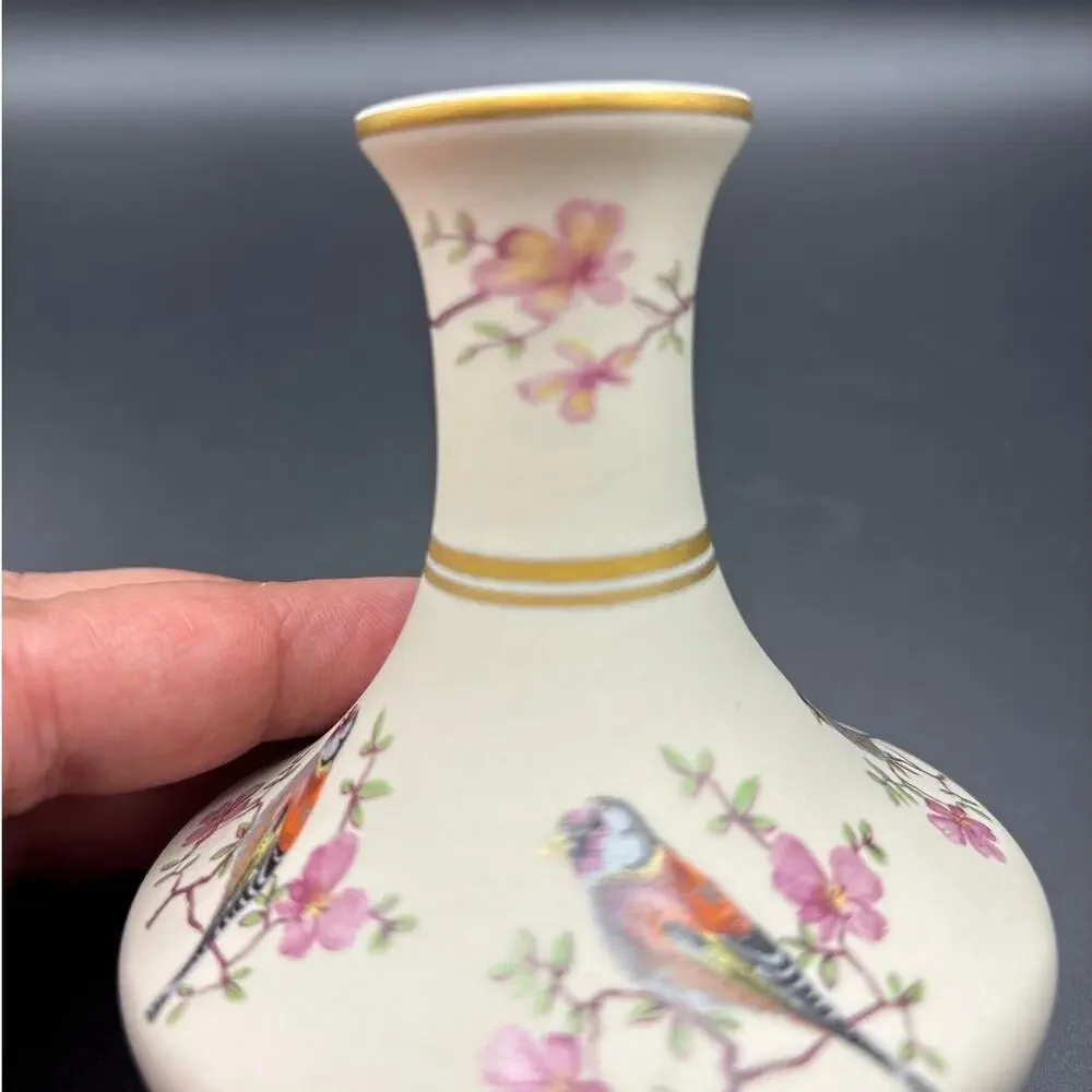 Ceramica Ibis Aveiro Goldfinch & Cherry Blossom Bud Vase Made in Portugal